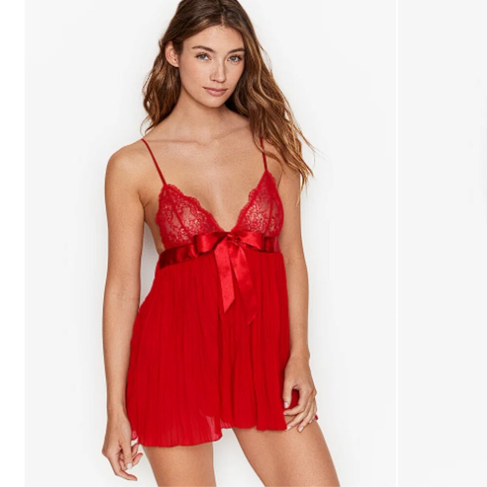 VIctoria's Sectet VERY SEXY Pleated Babydoll Set Red XXL Size 20 NWT Romantic - Picture 3 of 7